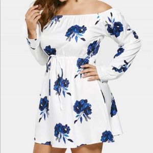 🌟$8 SALE🌟 White & Blue Floral Long Sleeve Dress